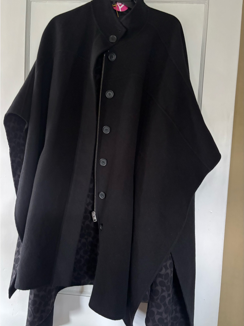 Coach Black Button-Front Cape with Zip Detail